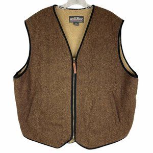 Woolrich 412 Buckskin Wool Hunting Vest Zip Up Sherpa Lined Tan Brown